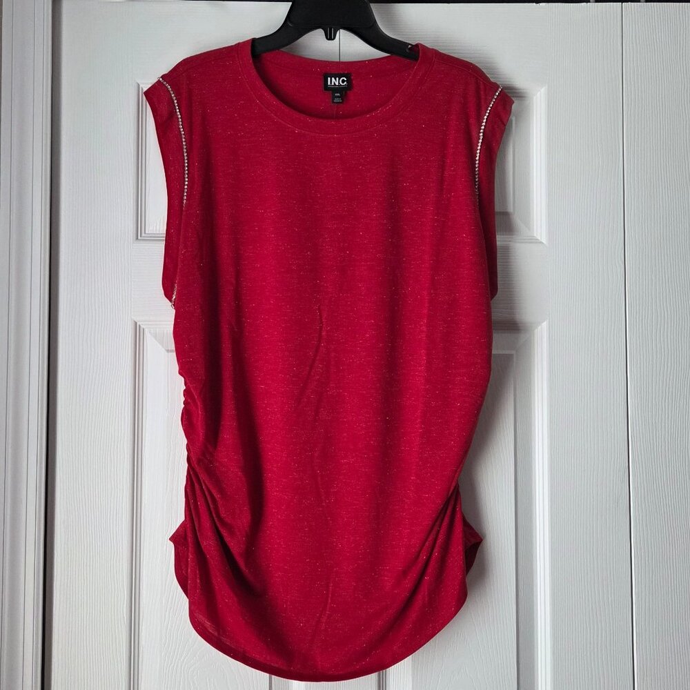 NWT I.N.C. International Concepts Women's Ruched-Side Embelished  Shimmery Tee - Picture 5 of 14